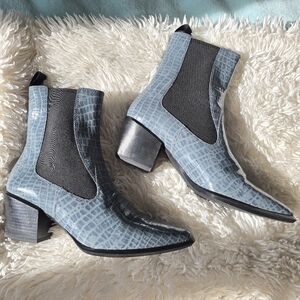 Vagabond Light Blue Croc-Embossed Chelsea Ankle Boots